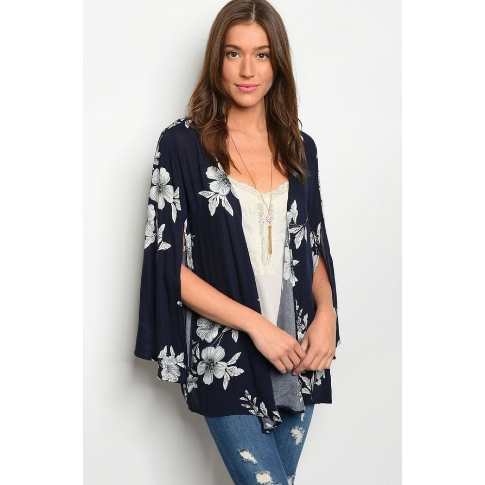 FLORAL CAPE SLEEVE KIMONO - Picture 2 of 3